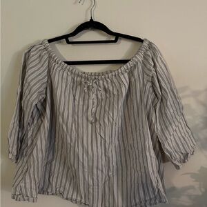 Madewell Blue and White Striped Off-Shoulder Blouse